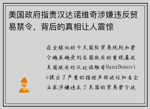 美国政府指责汉达诺维奇涉嫌违反贸易禁令，背后的真相让人震惊